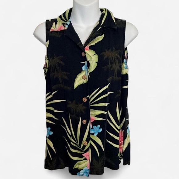 Bungalow Brand Tops - Bungalow Brand Women’s Black Hawaiian Button Up, Sleeveless, Size 8
